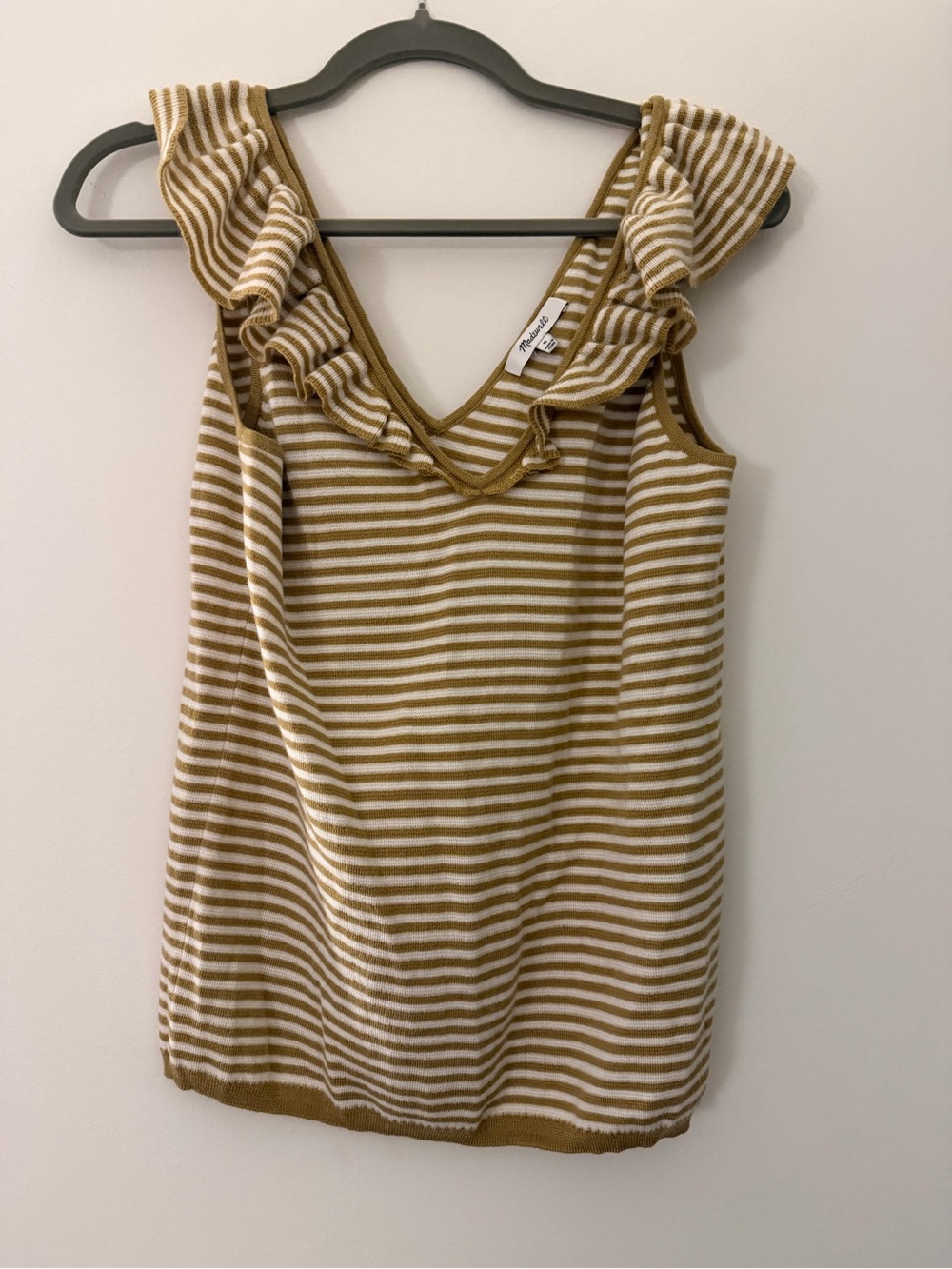 Madewell Striped Ruffle V-Neck Tank - Mustard & White